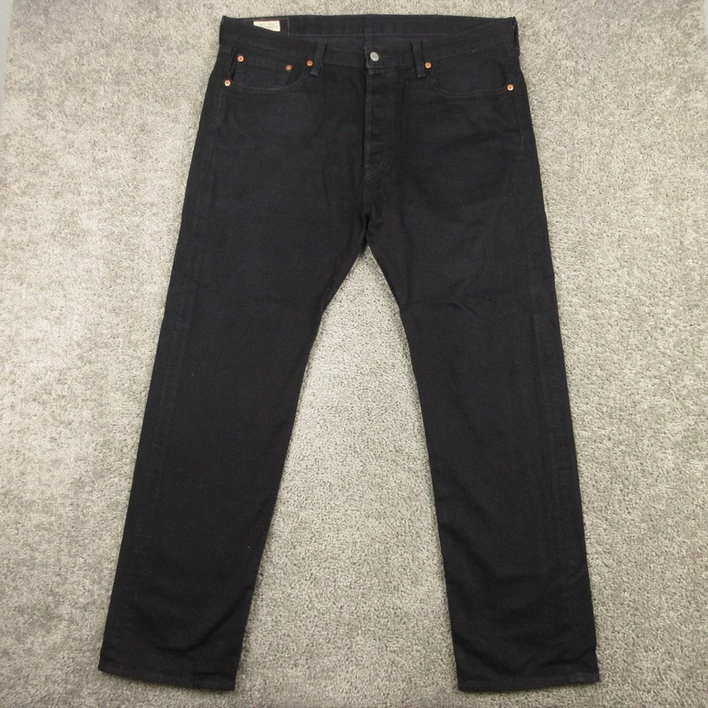 Levis Jeans Mens 38x32 Black 501 Button Fly Original Straight Premium Denim Pant